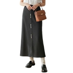 Vtg 80s 90s made in the USA black stretchy knit pull on button front skirt OS